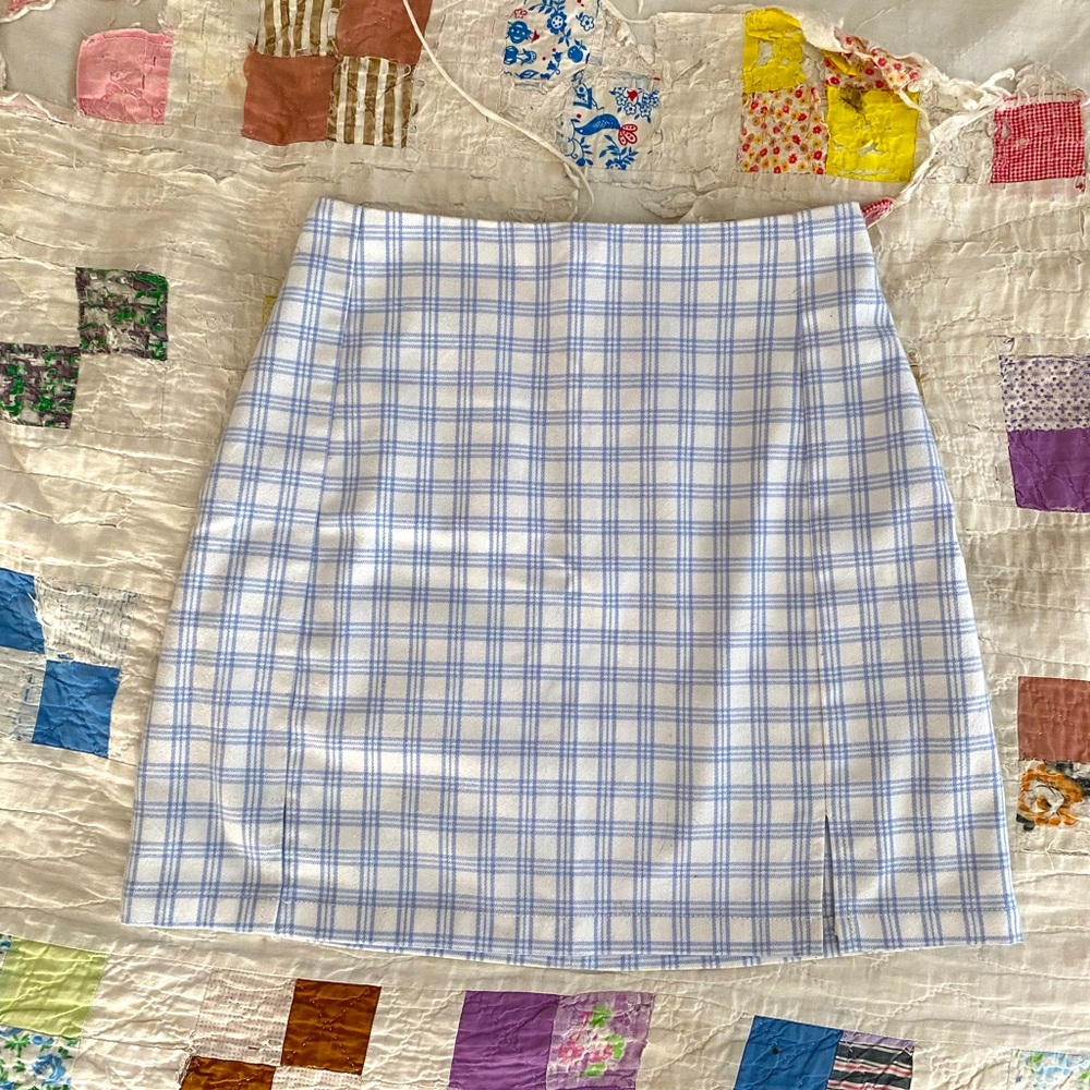 Brandy Melville Blue and White Plaid Mini Skirt